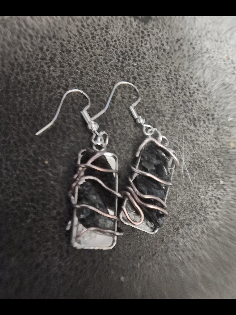 Black Stone Wire-Wrapped Dangle Earrings